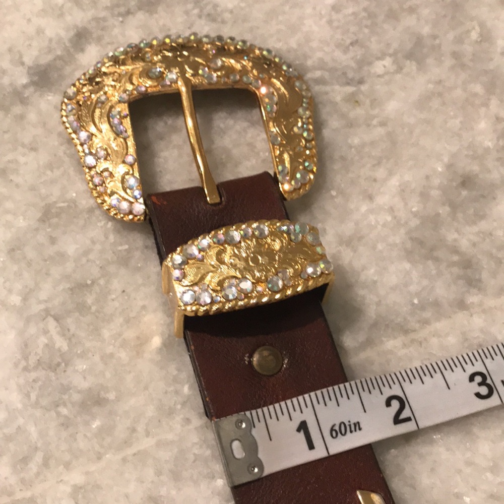Nocona Rhinestone Belt Womens Medium Brown Gold Tone Buckle Bling Cowgirl Rodeo - Picture 6 of 8